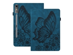 Capa Para Tablet Lurelia, Para Samsung Galaxy Tab S7/s8s9/s9 Fe Porta Cartão Borboleta Em Relevo Fosco Retrô, Azul, Dobrável Com Suporte