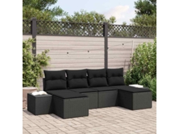 Vidaxl Conjunto De Sofá De Jardim Com Almofada 6 Pcs Preto Vime Pe