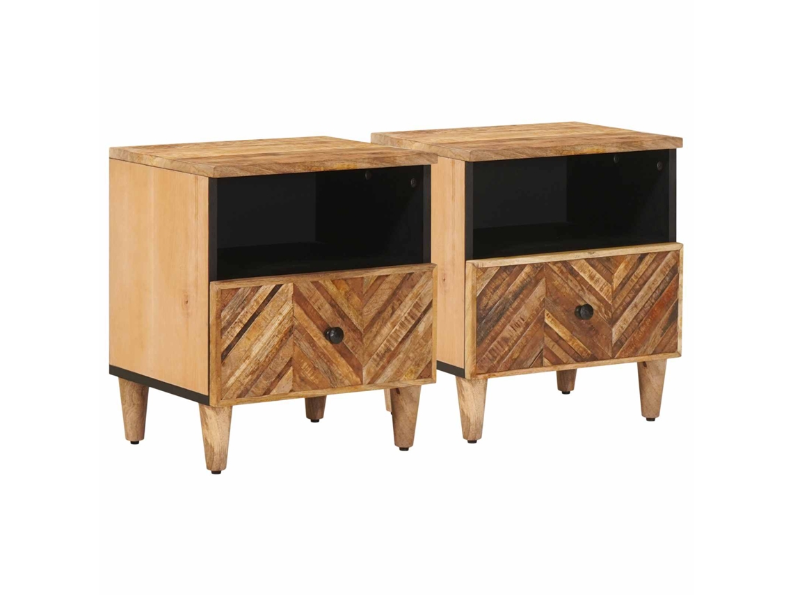 Conjunto 2 Mesa-de-cabeceira Vidaxl Castanho Madeira De Mangueira Maciça (50 X 33 X 60 Cm)