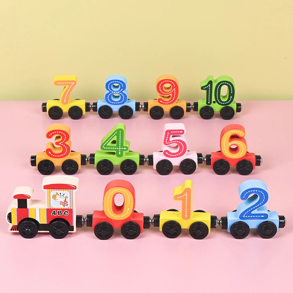 Brinquedos Educativos Montessori, Trem Magnético de Madeira com Números, Conjunto para o Ensino da Aprendizagem Cognitiva na Primeira Infância.