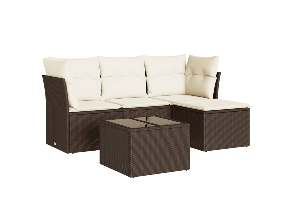 Conjunto de 5 Sofás para Jardim com Almofadões Vime Pe Castanho MAISON EXCLUSIVE (5 pcs)