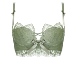Bralette Sexy De Encaje Floral Sin Aro De Acero Suave Con Relleno Soporte Sin Costuras Para Mujer Push Up Verde 32