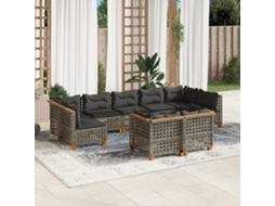 Vidaxl 9 Pcs Conjunto Sofás P/ Jardim Com Almofadões Vime Pe Cinzento