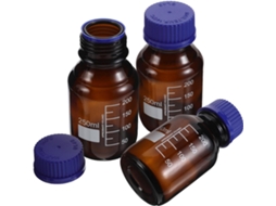 Conjunto De 3 Frascos De Vidro Âmbar Para Laboratório, 250ml, Com Tampas De Rosca.