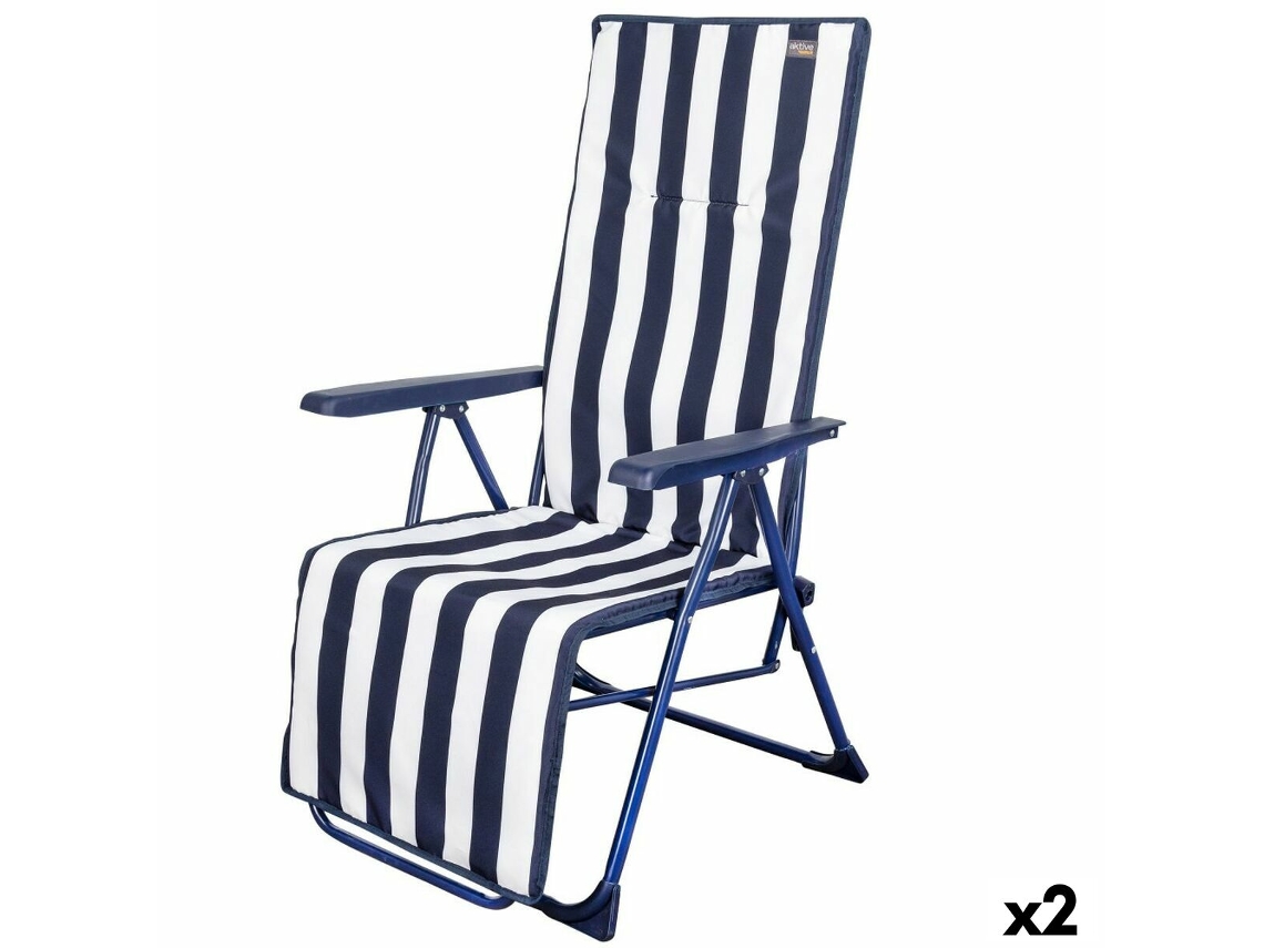 Ligstoel Aktive Branco Azul Marinho Reclinável Às Riscas 147 X 70 X 48 Cm 2 Unidades