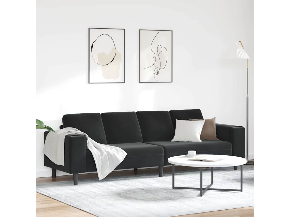 Vidaxl Sofá De Sala De Estar Preto 250 X 77 X 76 Cm