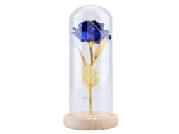 Flor Preservada com Luz Led Vidro Base Madeira Azul