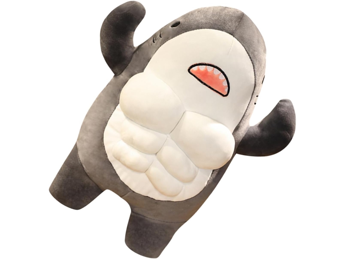 Tubarão De Pelúcia Musculoso 45 Cm, Feito Algodão Pp, Com Formato