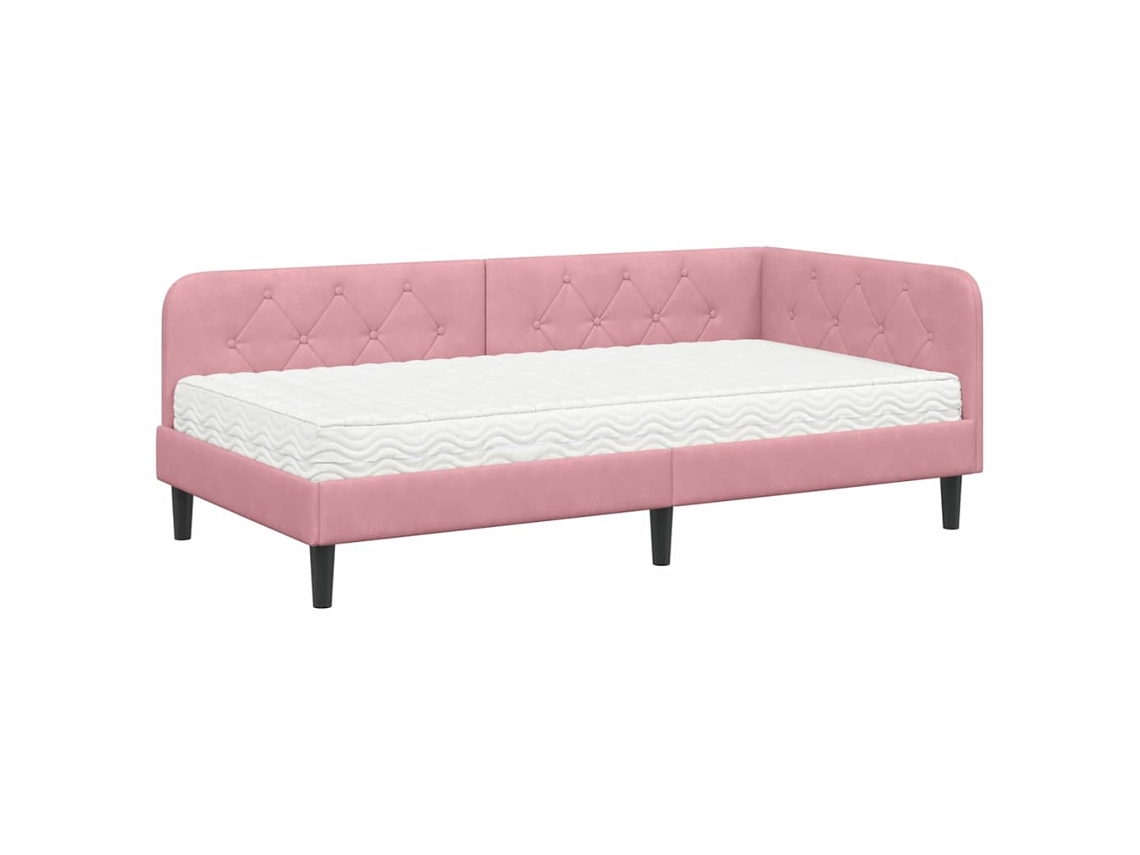 Estrutura de Cama de Canto com Colchão Rosa e Veludo 90x200 cm MAISON EXCLUSIVE