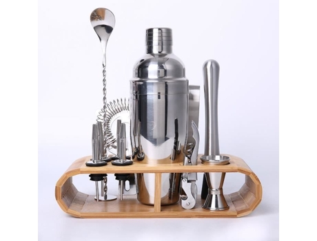 Misturador de coquetel banhado a cobre de aço inoxidável 12pcs com suporte de bambu elegante NIKING