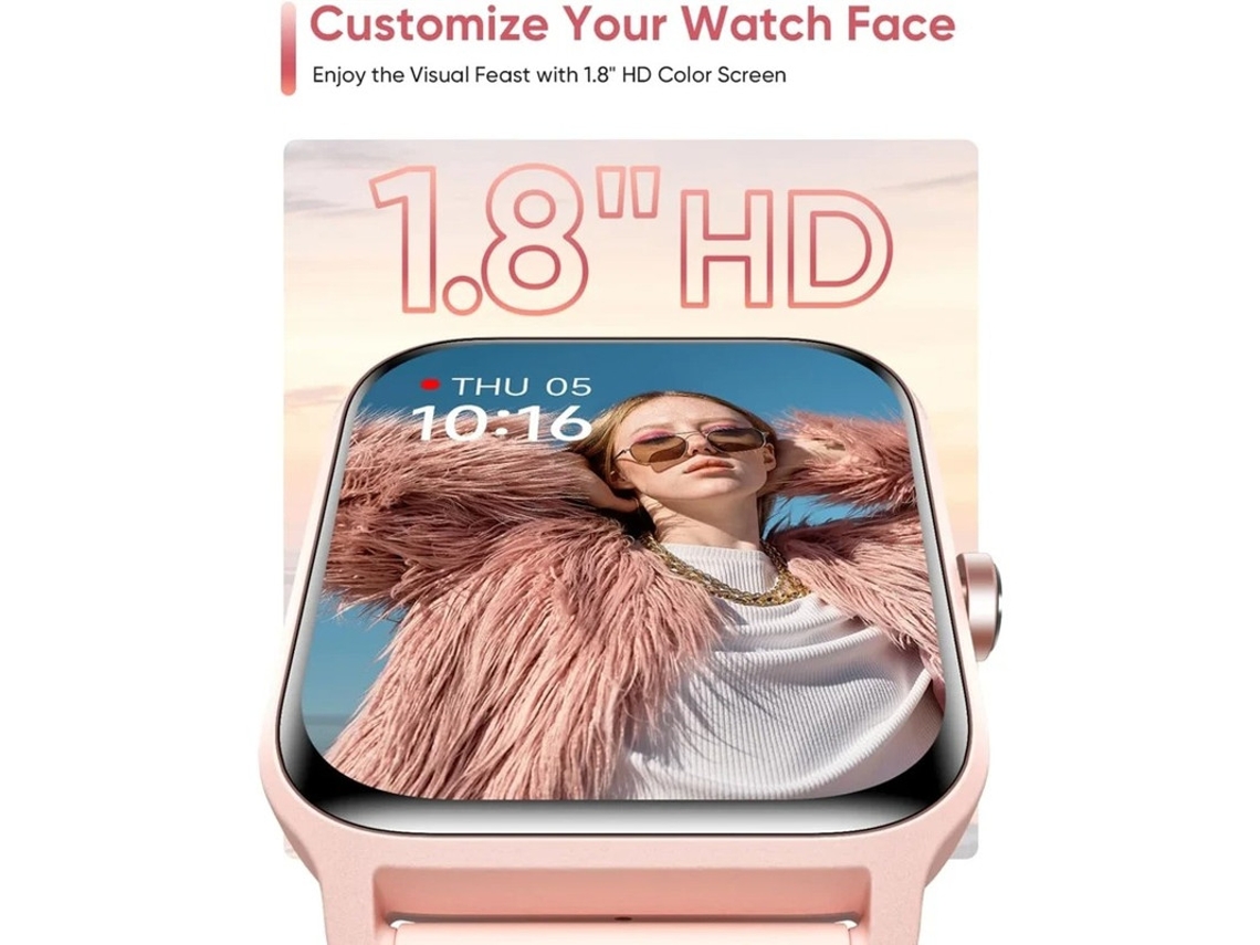 Smartwatch Com Alexa Embedded Fabric Hd 1.8 Ip68 À Prova D'Água Chamadas Bluetooth Health Monitor Exercise Tracking Pink Bestvite