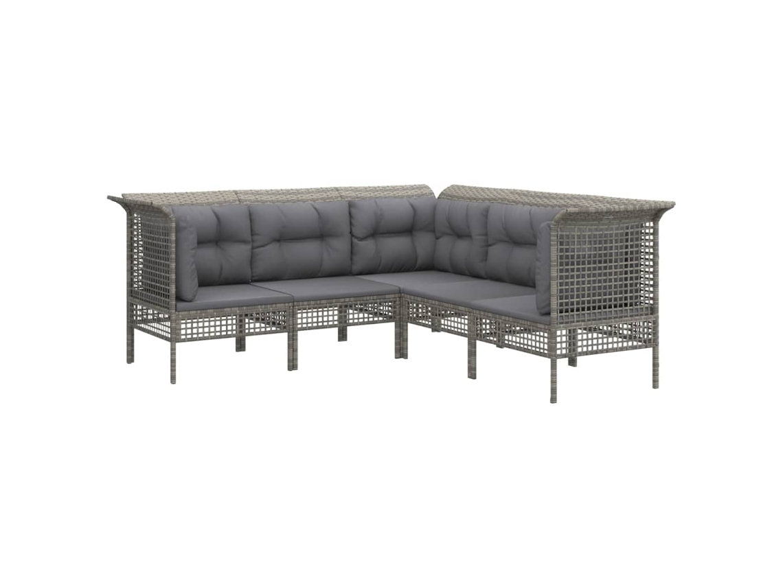 Conjunto de 5 Lounge de Jardim com Almofadões Vime Pe Cinzento MAISON EXCLUSIVE (5pcs)
