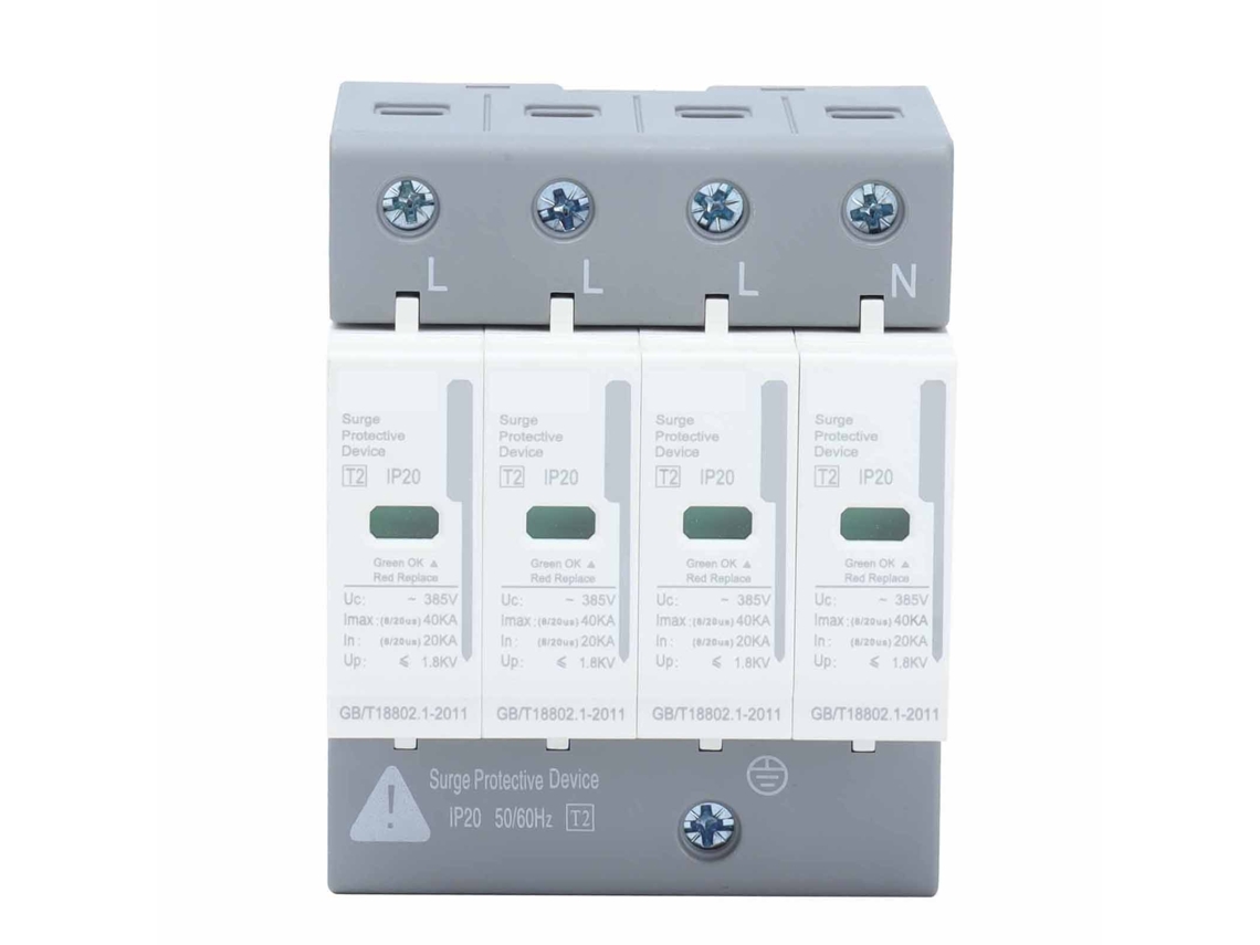 Protetor De Surtos Residencial 4p 40ka Spd Nível 2 Bemly40 380v Para Eletrodomésticos Com Instalação Th35mm