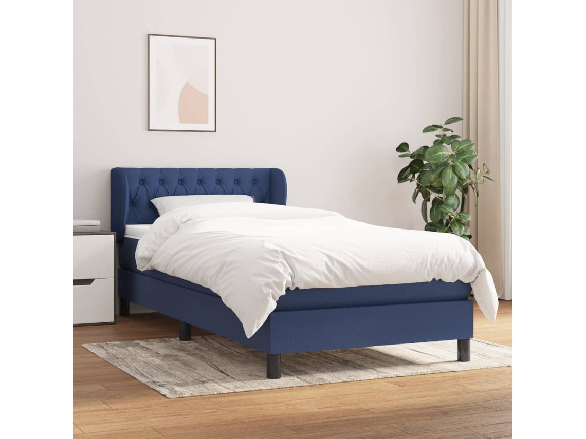 Vidaxl Cama Com Molas/colchão 90x200 Cm Tecido Azul