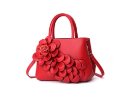 Bolsa Feminina de Couro Pu Estilo 2026 com Estampa Floral, Modelo de Mão Ou Ombro. estilo Vermelho Dois YUNZII