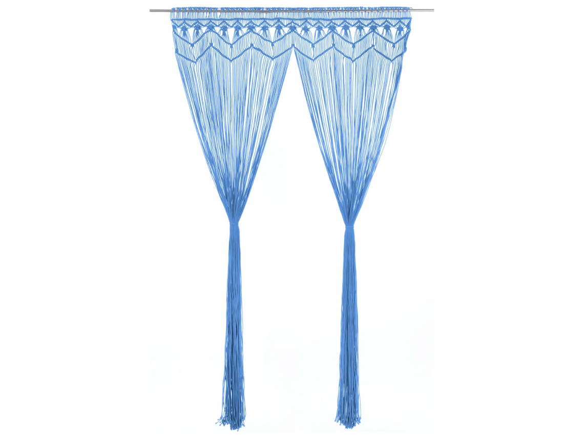 Vidaxl Cortina Macramé 140x240 Cm Algodão Azul
