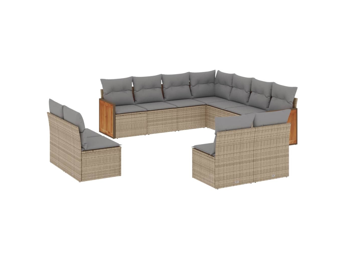 Conjunto de 11 Sofás de Jardim com Almofadões Vime Pe Bege MAISON EXCLUSIVE