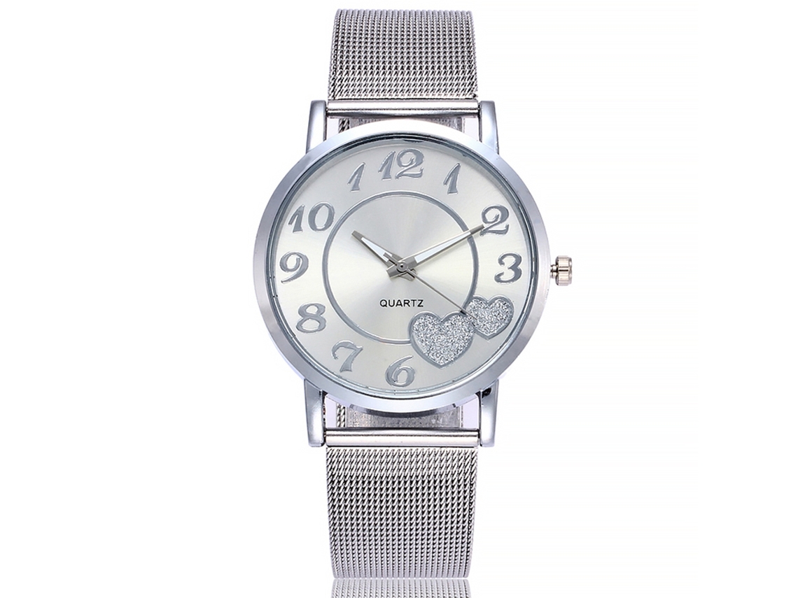 Relógio de Pulso Feminino Vansvar Quartzo com Pulseira de Malha Prata