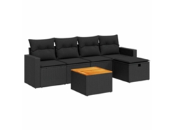 Conjunto de 6 Sofás de Jardim com Almofadões Vime Pe Preto MAISON EXCLUSIVE (N/A)