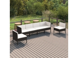 Vidaxl 6 Pcs Conjunto Lounge De Jardim C/ Almofadões Vime Pe Preto