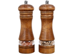Moedor de pimenta e sal manual Rebe, em madeira, ajustável, com visor, 2 peças.