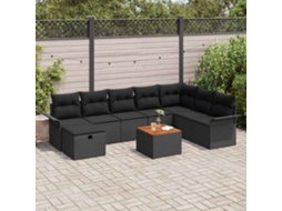 Vidaxl Conjunto De Sofá De Jardim 9 Unid. Preto Rattan Sintético