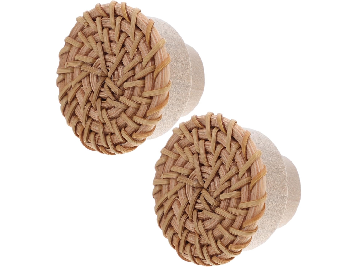 Lifkome Conjunto De 2-puxadores Gaveta Criativos Em Rattan E Madeira Formato Cogumelo Puxadores Decorativos Práticos