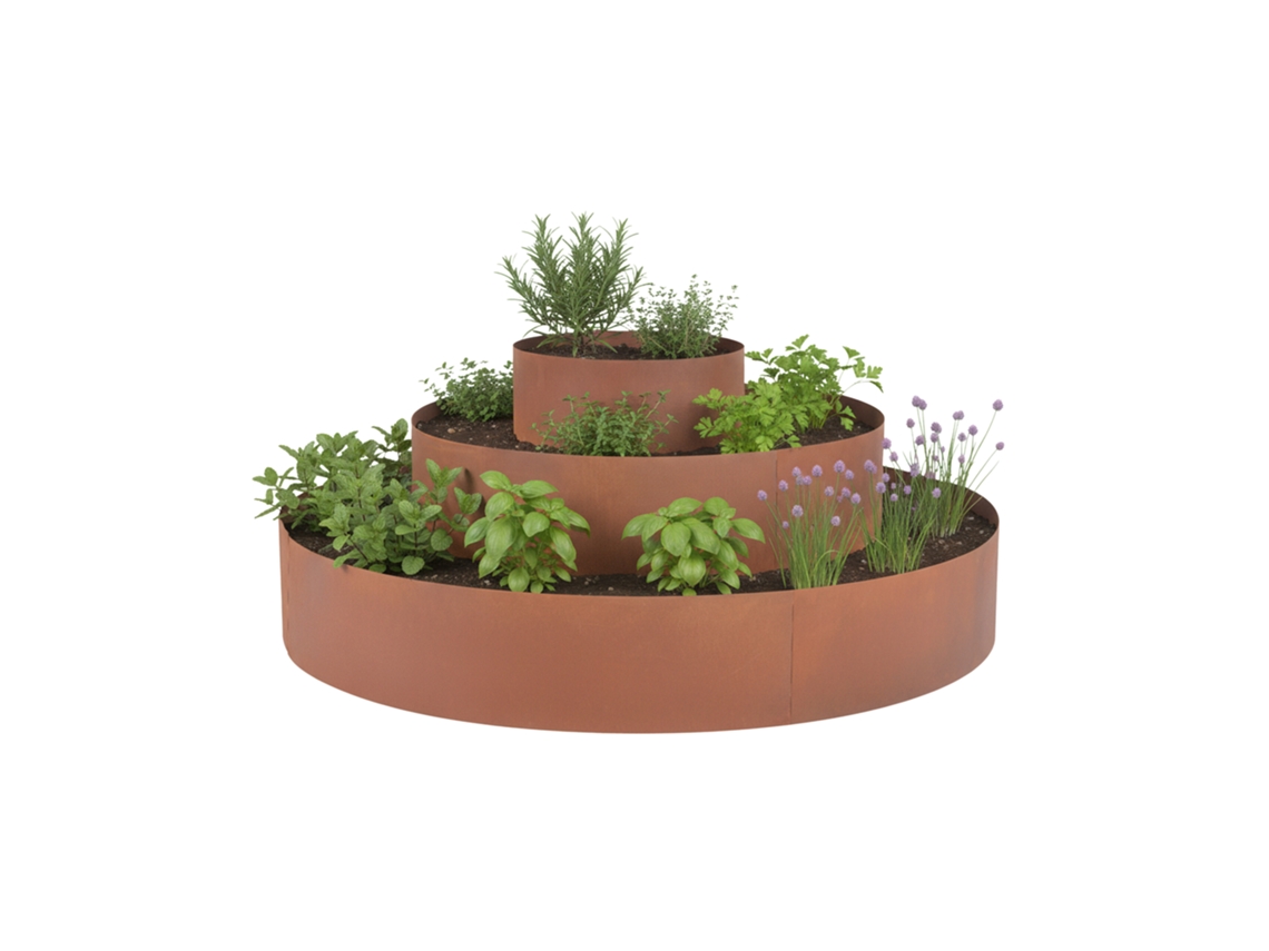 Relaxdays Espiral Para Ervas, 3 Peças, Ø30/60/90 Cm, Alt. 20 Cm, Ferrugem, Aço, Pirâmide Para Jardim, Castanho