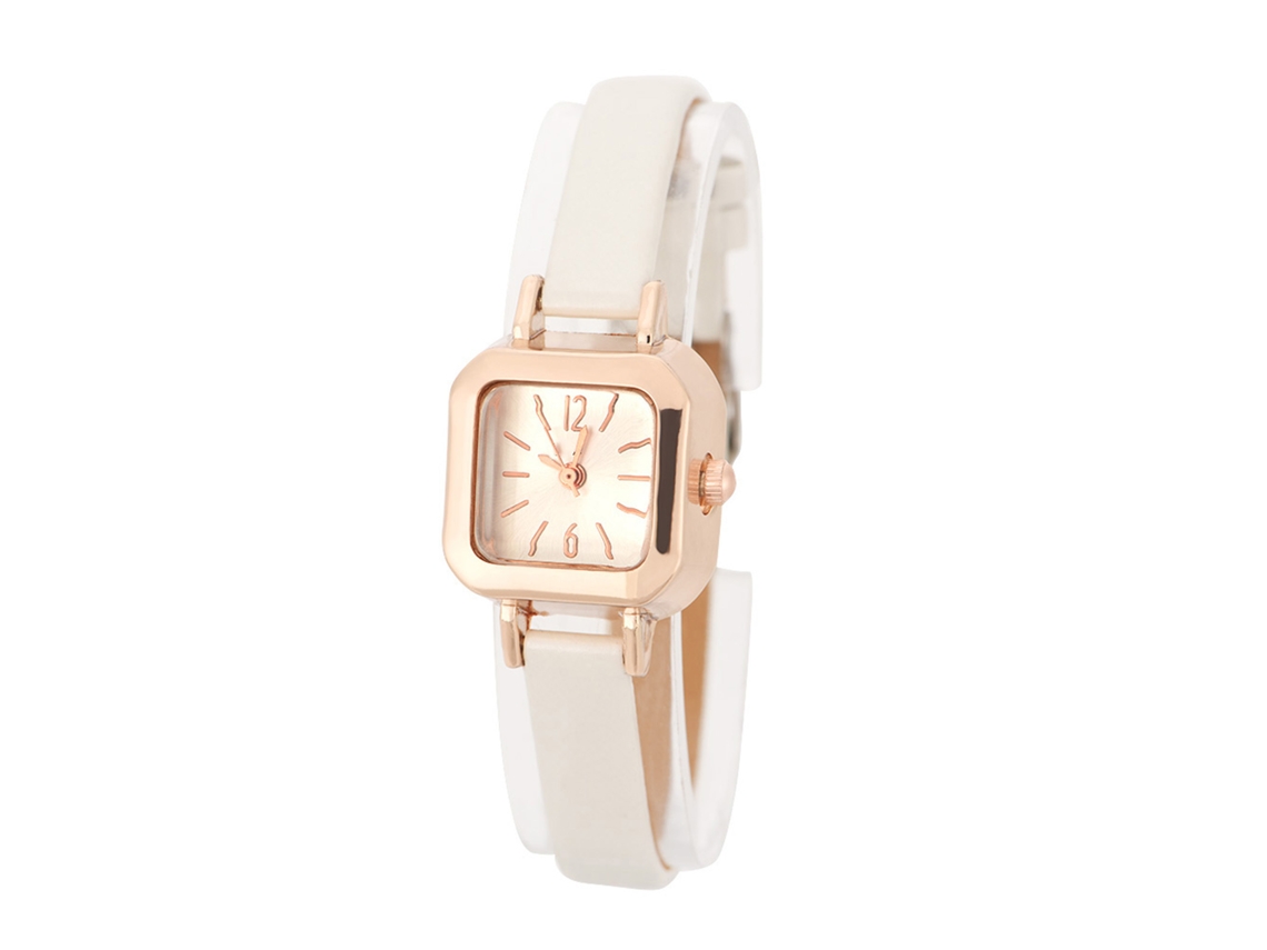Relógio de Pulso Feminino Elegante de Quartzo Analógico com Pulseira Pu Branco