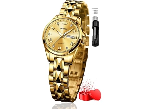 Relógio Feminino De Cristal De Safira Com Diamante Mecânico De Aço De Tungstênio À Prova Dágua Facpoet (ouro)