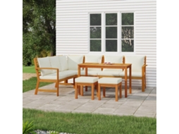 Vidaxl 7 Pcs Conjunto De Jantar P/ Jardim C/ Almofadões Acácia Maciça