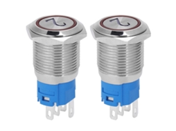 Interruptor De Push Button Metal 5 Pinos Com Luz E Símbolo Número 2 16mm 24vdc Vermelho 2 Unidades