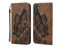 Capa De Celular De Couro Com Estampa De Borboletas Retrô E Relevo Horizontal