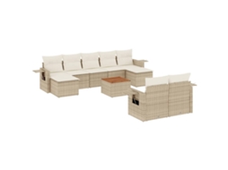 Conjunto de 10 Sofás para Jardim com Almofadões Vime Pe Bege MAISON EXCLUSIVE