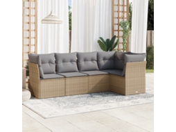 Vidaxl 5 Pcs Conjunto De Sofás P/ Jardim Com Almofadões Vime Pe Bege