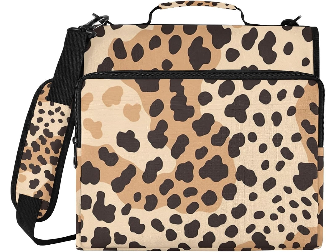 Pasta De 3 Argolas Com Estampa Leopardo Marrom, Organizador Com Zíper, Estojo Resistente À Água Trabalhos Escolares