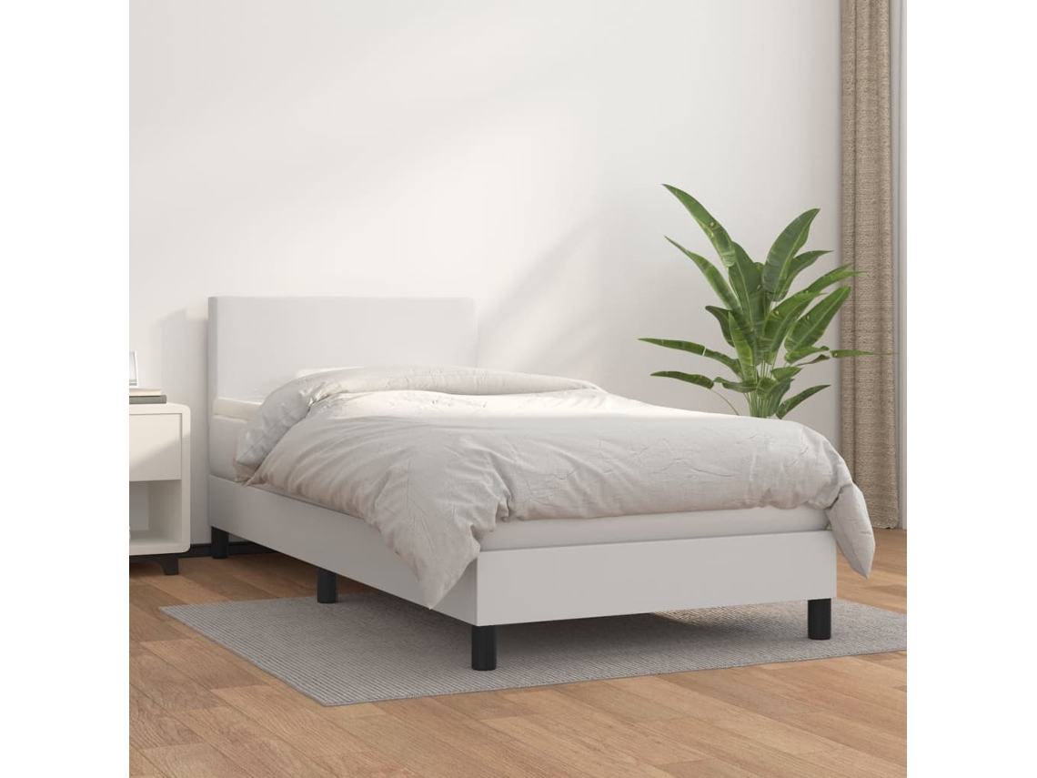 Cama Com Molas/colchão 80x200 Cm Couro Artificial Branco