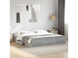Estrutura De Cama C/ Gavetas Derivados Madeira Cinza Sonoma