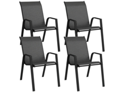 Kit 4 Cadeiras Jardim Empilháveis com Braços Revestimento Vime Imitação Junco QINGYU TECH