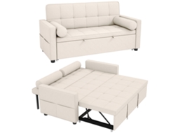 Sofá cama de 2 Lugares, Sofá cama de 3 em 1 com Cama Dobrável e Encosto Duplo Ajustável, 2 Almofadas, 80,5x137,5x84cm Bege Ge
