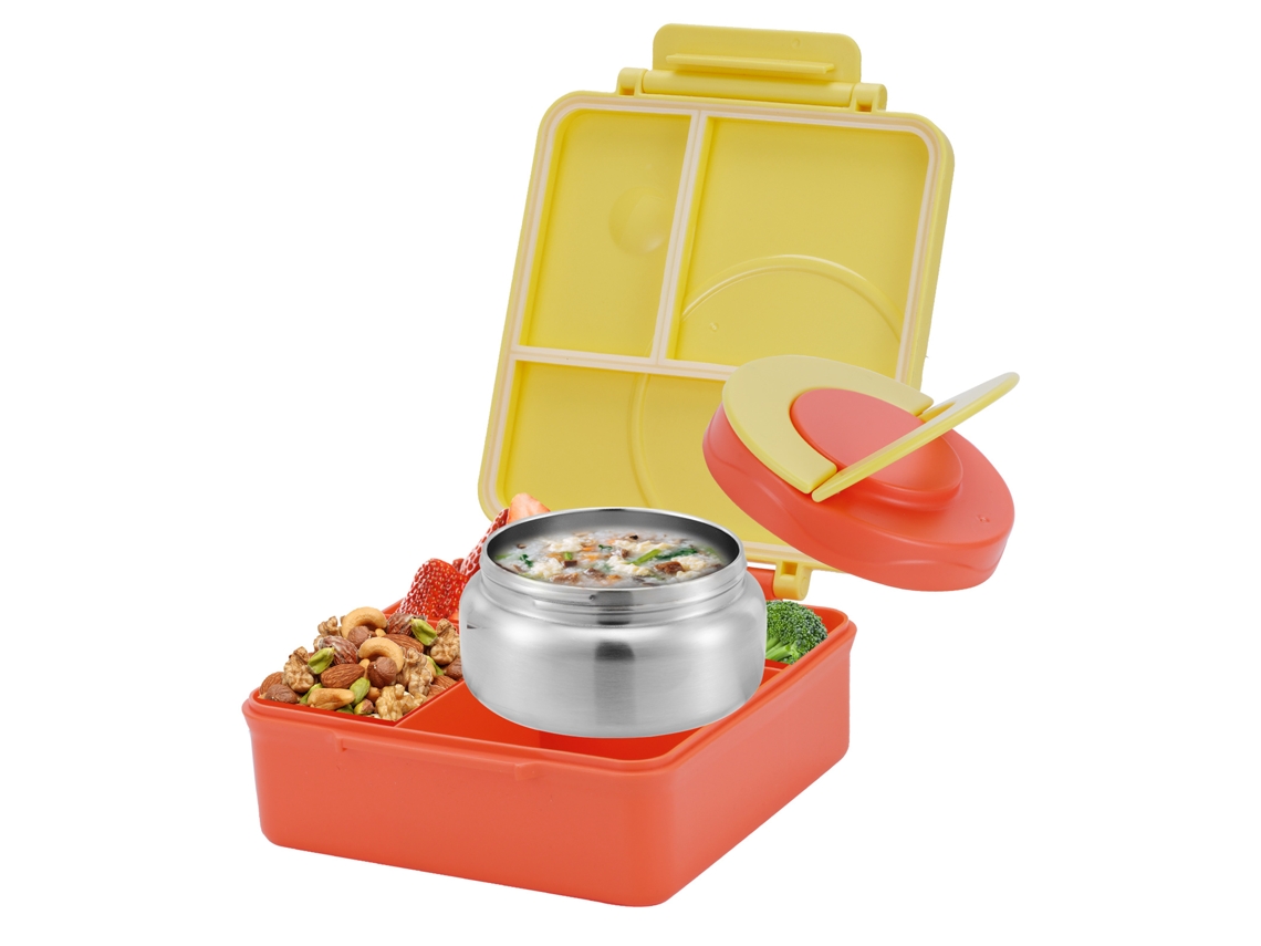 (amarelo) Recipiente Térmico Para Sopa Com Quatro Compartimentos, Adequado Para Adolescentes E Funcionários De Escolas E Cantinas.