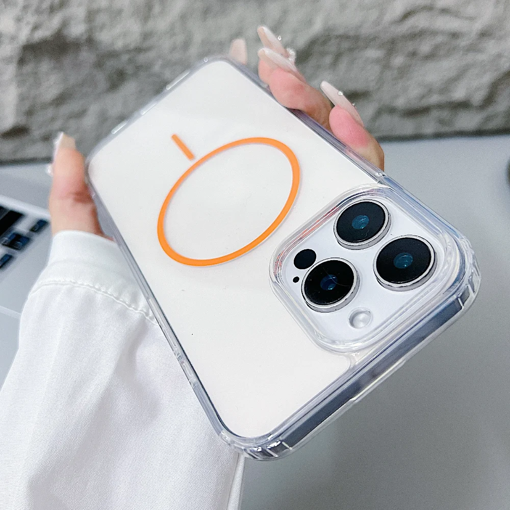 Capa Protetora Magnética Transparente Para Iphone 13 Pro Max (laranja).