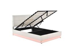 Cama Estofada de 140x200 Cm com Iluminação Led e Sistema Hidráulico de Elevação com Espaço para Armazenamento, Estrado de Ripas DELCOND