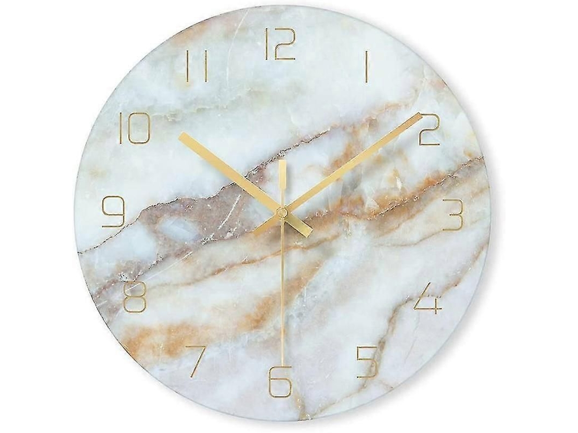 Relógio De Parede Decorativo De Vidro Com Padrão De Mármore, 12 Polegadas, Para Sala, Cozinha, Escritório E Quarto