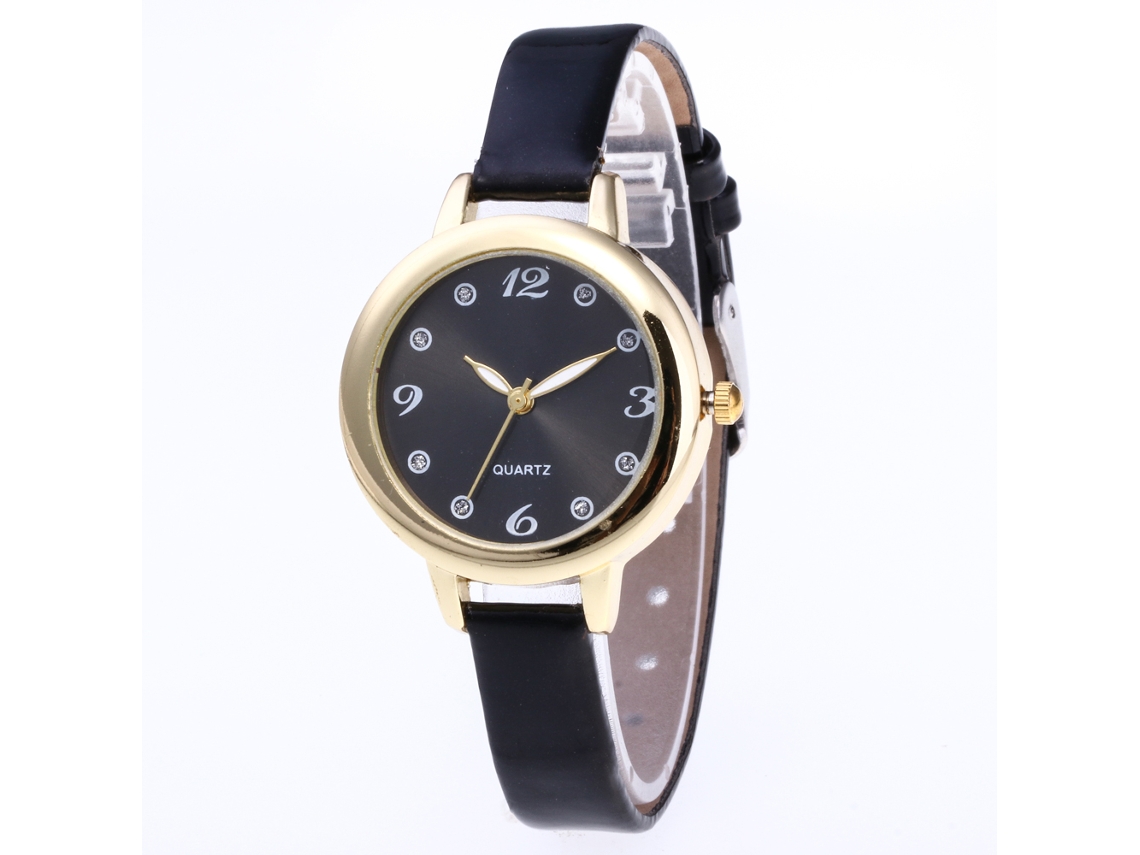Relógio de pulso feminino Zhoulianfa com mecanismo de quartzo e pulseira fina de PU preta.