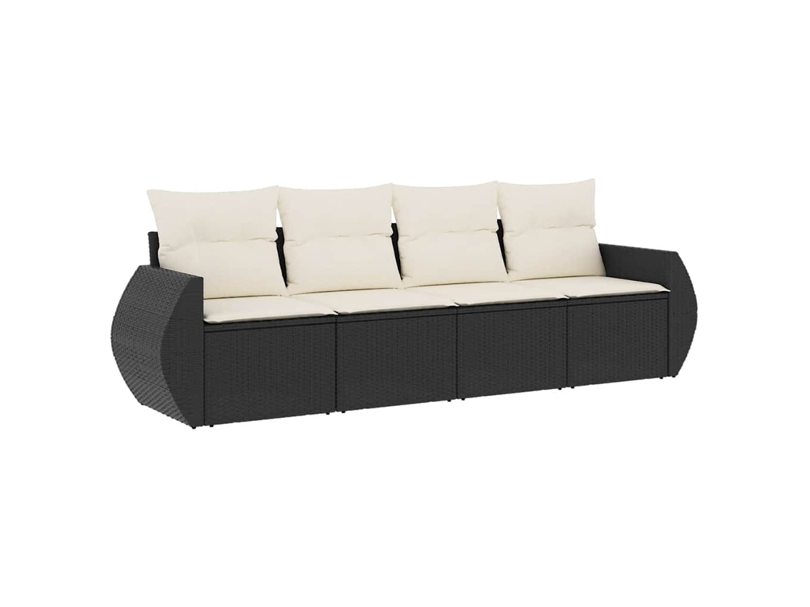 Conjunto de 4 Sofás para Jardim com Almofadões Vime Pe Preto MAISON EXCLUSIVE (4 pcs)