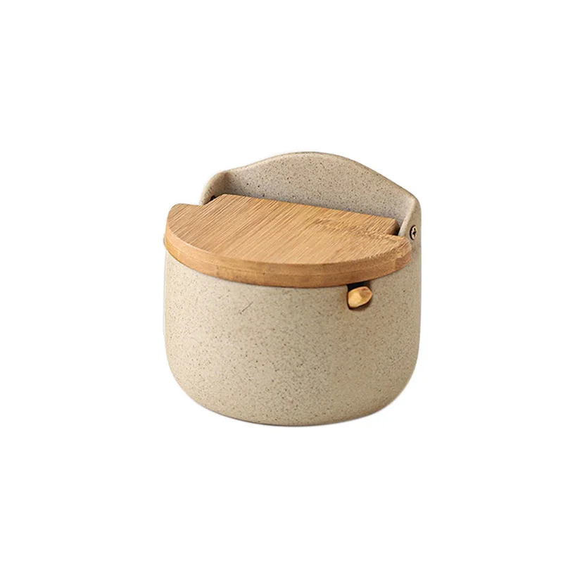 Conjunto de Colher e Bule de Cerâmica Estilo Japonês com Tampa de Bambu, Recipiente Ecológico. MDUG (1 Peça)