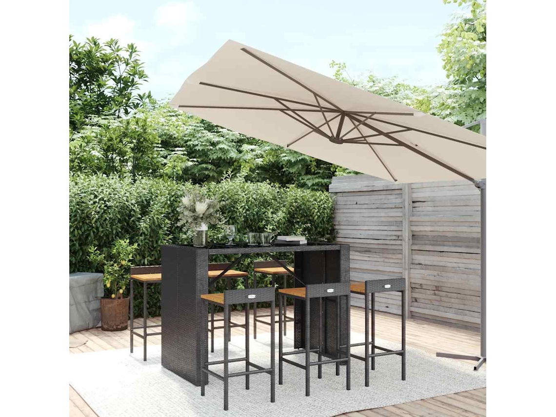 Vidaxl 7 Pcs Conjunto De Bar P/ Jardim Vime Pe/acácia Maciça Preto