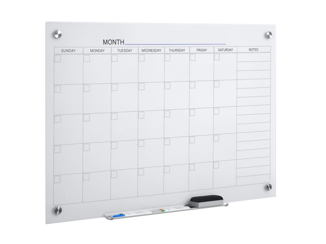 Quadro calendário, caneta, marcadores, borracha, 90x60cm, branco S/MARCA