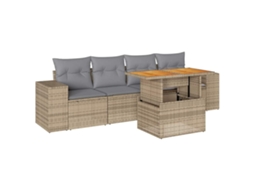 Conjunto de 5 sofás para jardim com almofadões Vime Pe Bege MAISON EXCLUSIVE (5 peças)